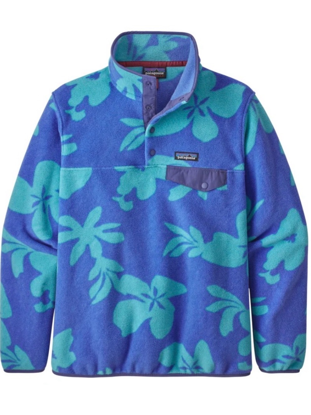 Patagonia Synchilla Blue & Teal Floral Snap-T Fleece Pullover